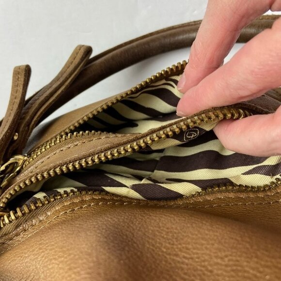 Linea Pelle Dylan Leather Tote Brown Medium Shoulder Back Pockets Tan Beige Bag - Picture 5 of 12